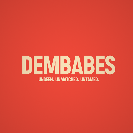 DEMBABES logo on a gradient orange-red background, unseen unmatched untamed