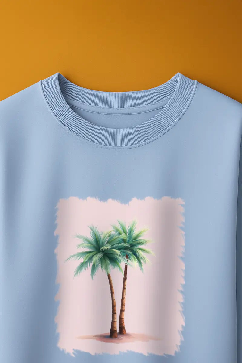 Beach Blue Coconut Tree Graphic | Oversized T-Shirt | Cloud Cotton