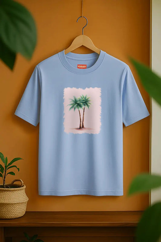 Beach Blue Coconut Tree Graphic | Oversized T-Shirt | Cloud Cotton