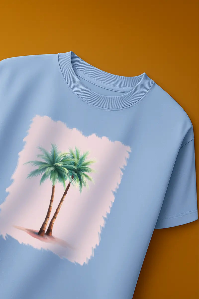 Beach Blue Coconut Tree Graphic | Oversized T-Shirt | Cloud Cotton