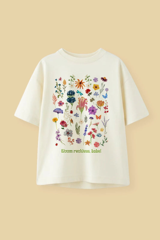 "Bloom Reckless" Floral Aesthetic | Unisex | Oversized T-Shirt | Cloud Cotton