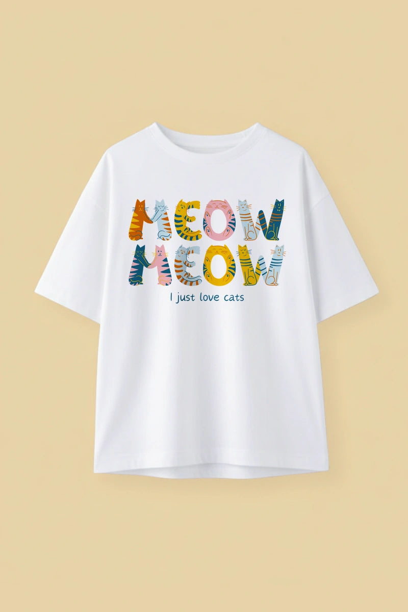 'Meow Meow' Cat Lovers | Unisex | Oversized T-Shirt | Cloud Cotton